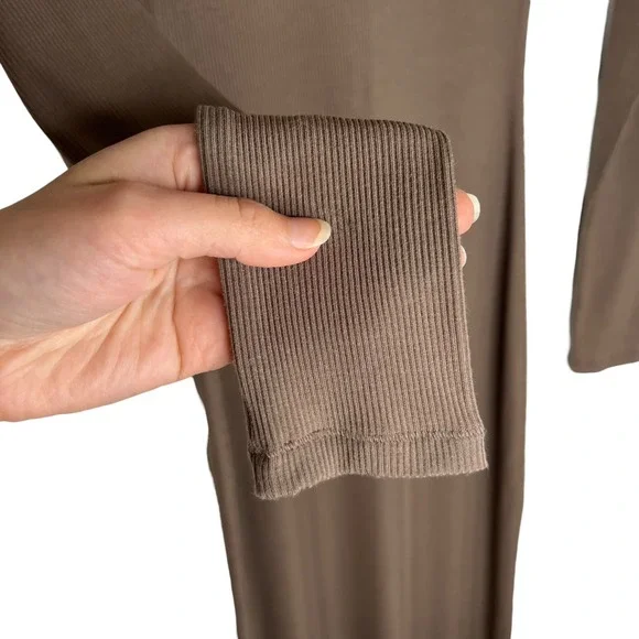 Skims Soft Lounge Amethyst Taupe Ribbed Mock Neck Long Sleeve Maxi Dress SZ S - Picture 9 of 13